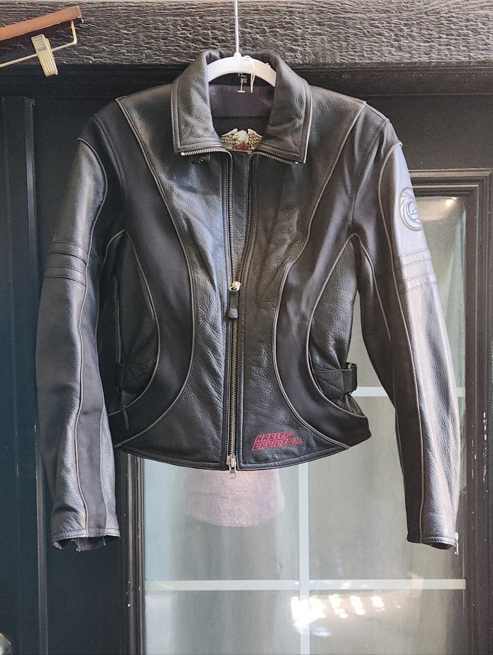 Harley-Davidson Women's Black Leather Riding Jacket with Red Logo